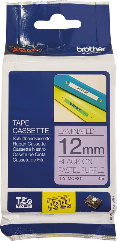 Brother Schriftband – 12 mm × 4 m, pastellviolett, schwarz