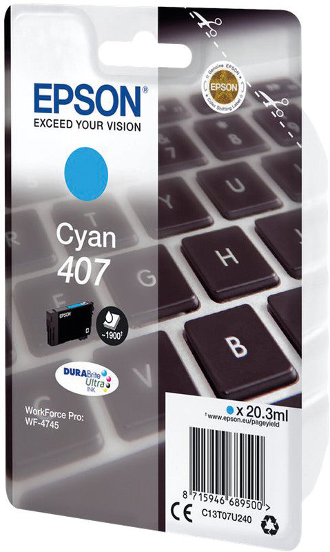 Epson Tintenpatrone 407, cyan, 20 ml