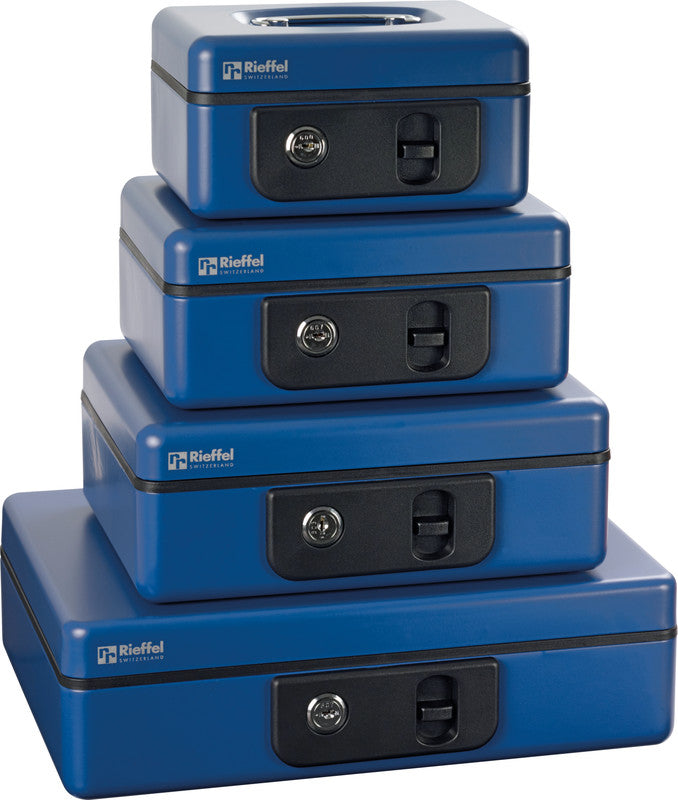 Rieffel Geldkassette – mit Schlüssel – 19,7 × 15,4 × 8,6 cm – Blau – Stahl