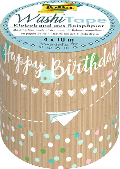 Folia Washi-Tape-Set selbstklebend – Kraftpapier, mehrfarbig – 1×5 mm × 10 m, 3×15 mm × 10 m