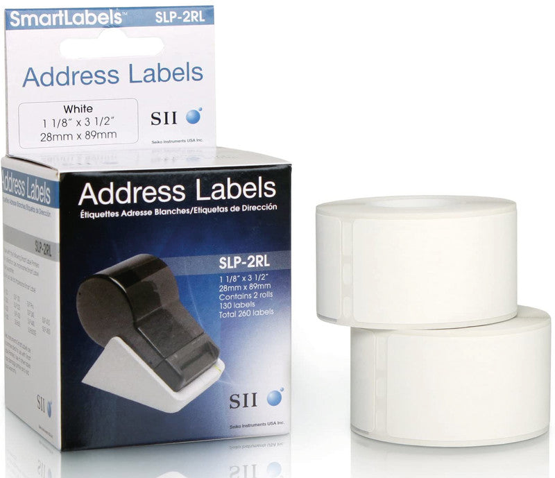 Seiko Instruments Adress-Etiketten, 28 mm × 89 mm, weiss, Papier, permanent, 260 Etiketten (2 × 130)