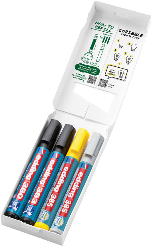 Edding Flipchart-Marker – Rundspitze – Sortiert – 4er-Set – Nachfüllbar