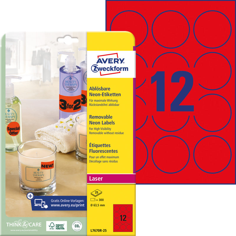 Avery Schmucketiketten – Motiv Kreis, Rot – ablösbar