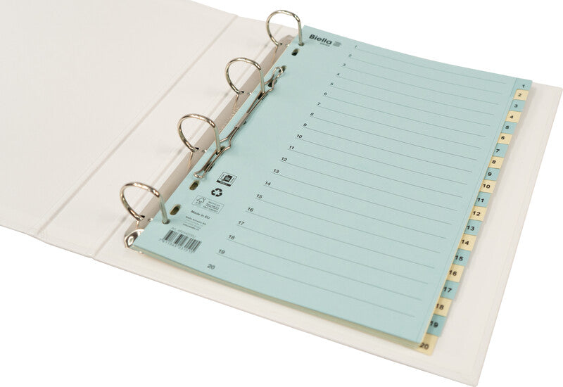 Biella Register – A4, 20-teilig, Karton, blau/gelb, vorgedruckt, verstärkte Tabs, 11-fach Lochung