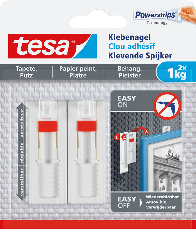 TESA Klebenagel – Kunststoff, weiss, 12 × 14 × 1,3 cm – 2er-Pack