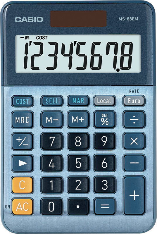 Casio Taschenrechner MS-88EM – 8-stellig, LCD, Steuer/Währung, Solar + Batterie, 101×149×28 mm