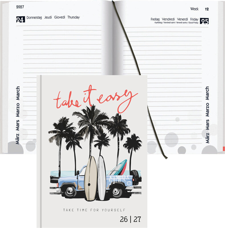 Biella mydiary Schüleragenda – 1 Tag/Seite, gebunden, 12 × 16,5 cm, Aug–Jul, mehrsprachig, Easy, FSC