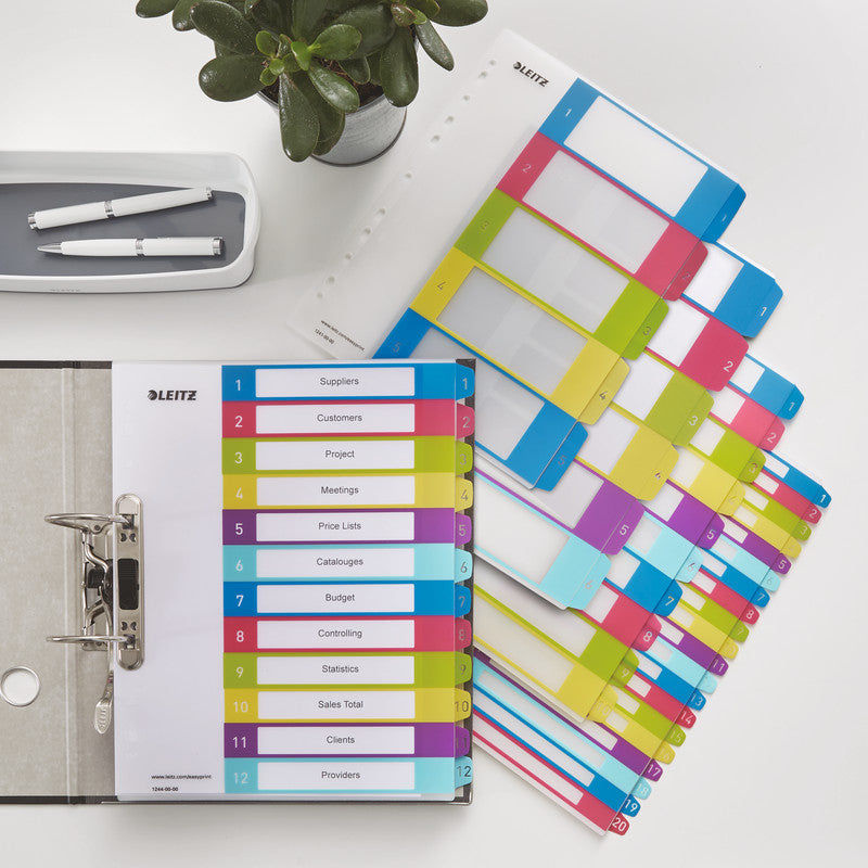Leitz Wow Register – A4, 10-teilig, PP, farbig, vorgedruckt, 11-fach gelocht – für Zeigebuchtaschen