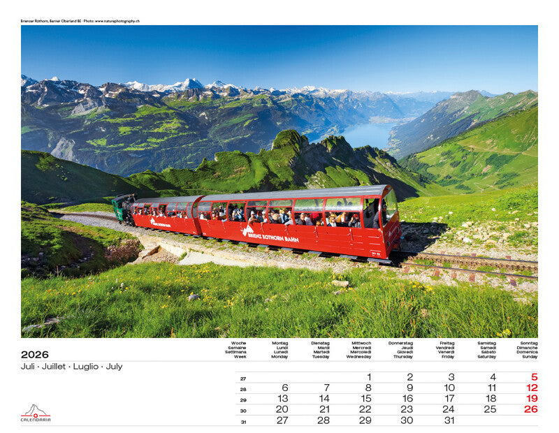 Calendaria Bildkalender Schweiz 2026 – 40 × 31 cm – mit Aufhänger