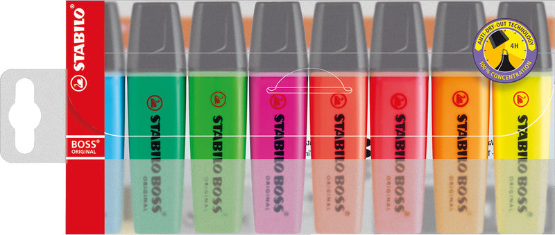 STABILO BOSS Original Textmarker Set 8 Farben – Keilspitze, 2–5 mm, nachfüllbar