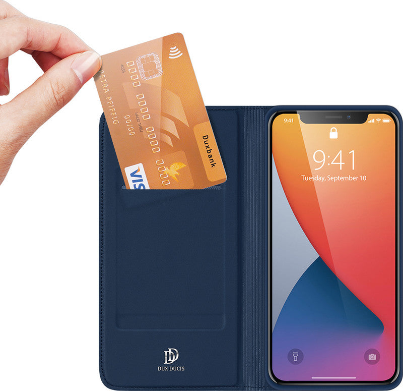 Dux Ducis Booklet-Hülle – für Apple iPhone 12 mini – blau – Kunstleder – mit Kartenfach, Magnetverschluss