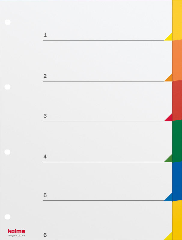Kolma Register – A4, 6-teilig, PVC, farbig, unbedruckt, mit Indexblatt, 4-fach Lochung