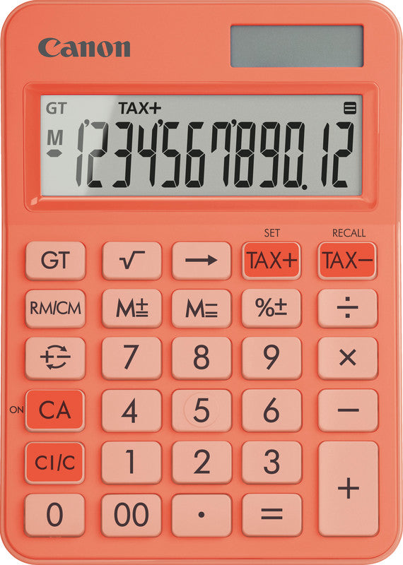 Canon Tischrechner LS-125KB – 12-stellig, LCD, Solar + Batterie, Orange, 106×147×25 mm