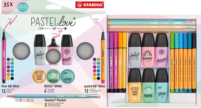 STABILO Schreibset Mini World Pastel Love Attack Special Edition – 35-teilig, 5 Bleistifte