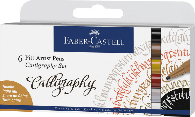Faber-Castell Filzstifte Pitt Artist Pen Kalligraphie, Strichbreite 2,5 mm, wasserfest, 6 Farben