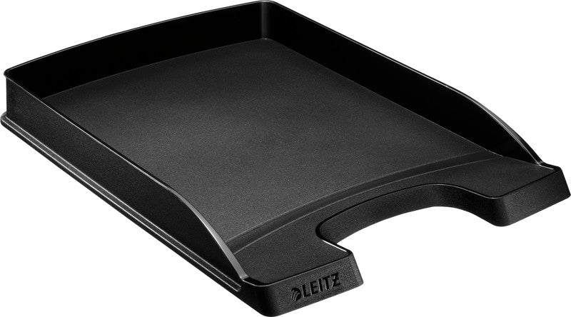 Leitz Stapelbarer Briefkorb mit Griffausschnitt, Beschriftungsfeld, matt, schwarz, B 255 × H 35 × T 357 mm