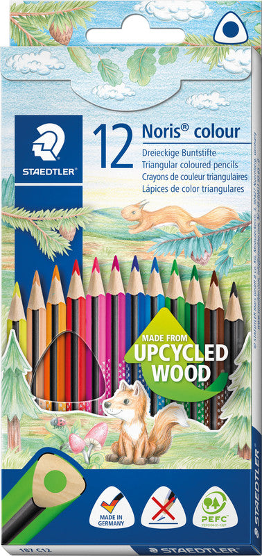 Staedtler Noris colour Upcycling Buntstifte – 12 Farben, im Kartonetui, dreikantig, PEFC