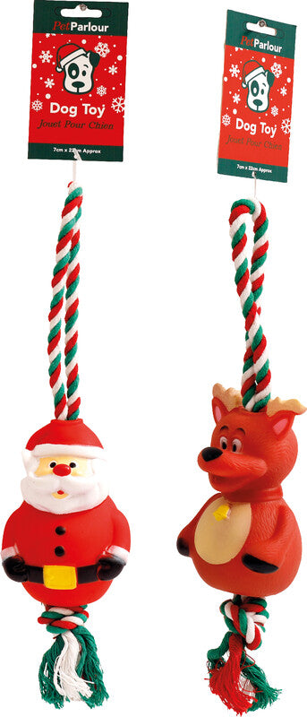 Sifcon Hundespielzeug Weihnachten (Weihnachtsmann, Rentier) – 76 g, Ø 7 × 22 cm, PVC und Baumwolle