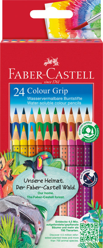 Faber-Castell Aquarellfarbstifte Colour Grip 2001 – 24 Farben, im Kartonetui, Ø 3 mm, dreikantig, FSC