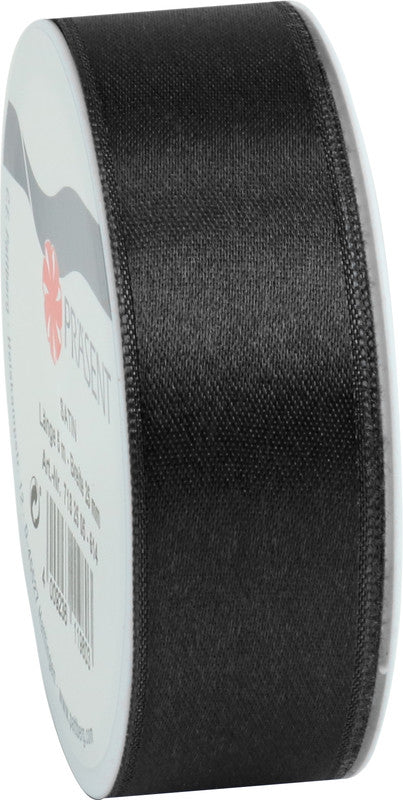 Präsent Satinband – Kunststoff, 25 mm × 5 m – echte Webkante – schwarz