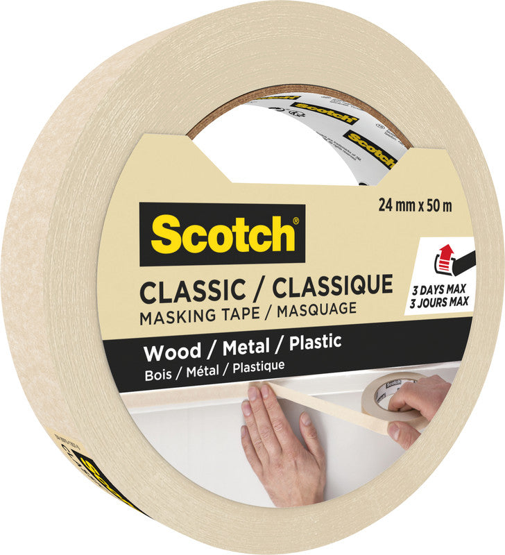 Scotch Krepp-Abdeckband – 24 mm × 50 m, beige, für den Innenbereich, rückstandsfrei bis 3 Tagen