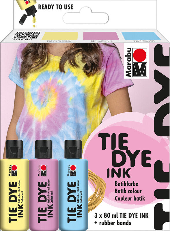 Marabu Stoffmalfarbe – Set – 3 Farben, Pastell (Sortiert), 80 ml, für Baumwolle, Leinen & Seide
