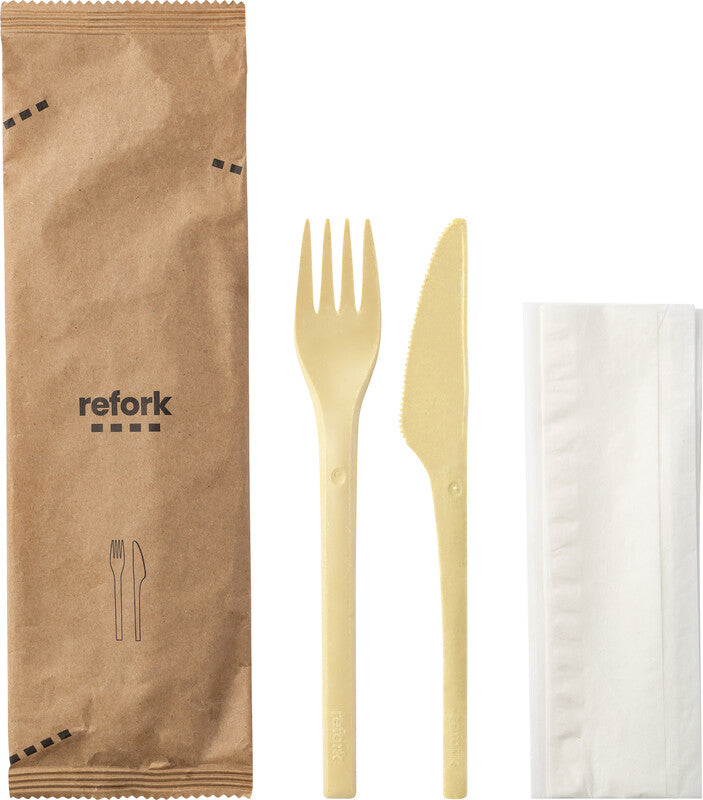 Noname Besteck-Set Holz, 3-teilig (Messer, Gabel, Serviette) – Messer & Gabel 17 cm, natur