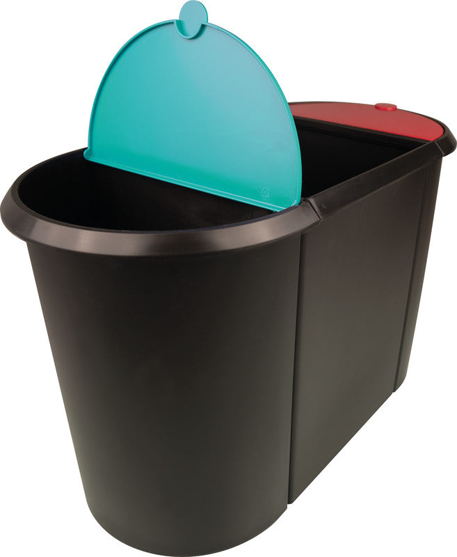 Helit Systempapierkorb – 20 + 9 + 9 l, mit Deckel – Kunststoff, schwarz – B × H × T 280 × 350 × 555 mm