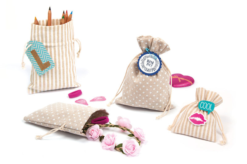 Folia Geschenkbeutel – Punkte und Streifen, Beige – Baumwolle – 6 Stk.
