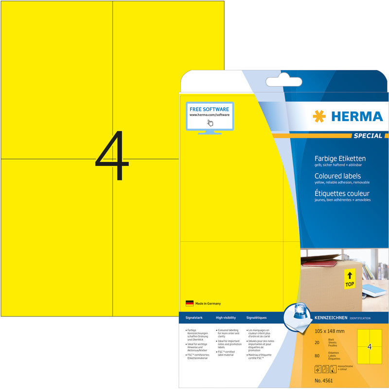 HERMA Etiketten, gelb, selbstklebend