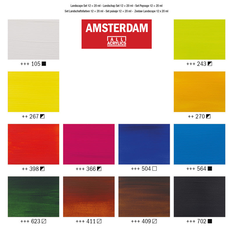 Royal Talens Amsterdam – Acryl Standard – Acrylfarbe – Set – 12 Farben, 12 × 20 ml