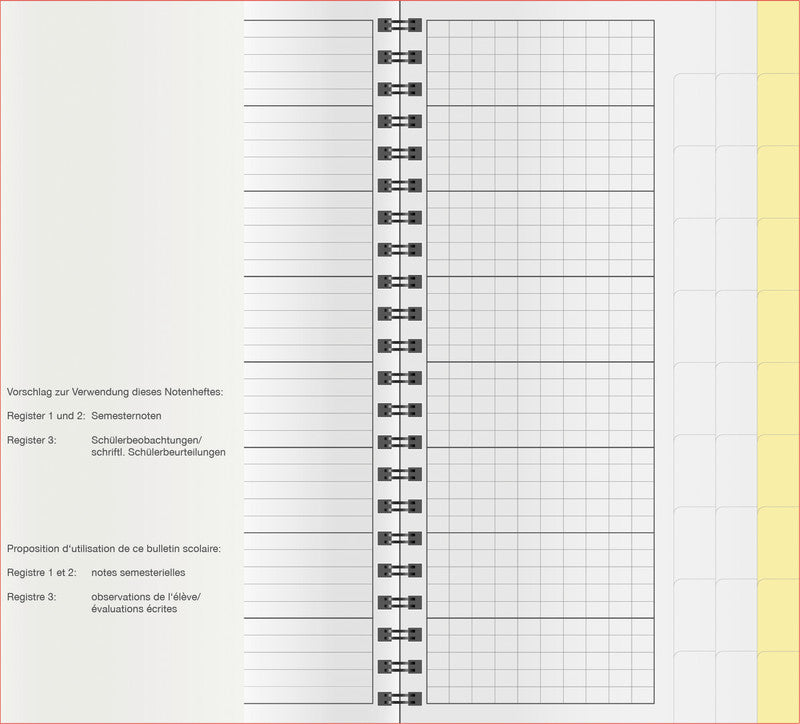 Verlag für unterrichtsm. Schulnotenbuch, 105 × 190 mm, Spiralbindung, Karton, 30 Seiten, 100 g/m² – rot