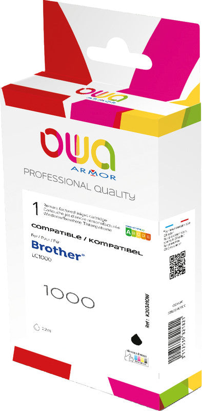 Owa Tintenpatrone LC-1000BK, Schwarz, 23 ml, Kompatibel – für Brother-Geräte