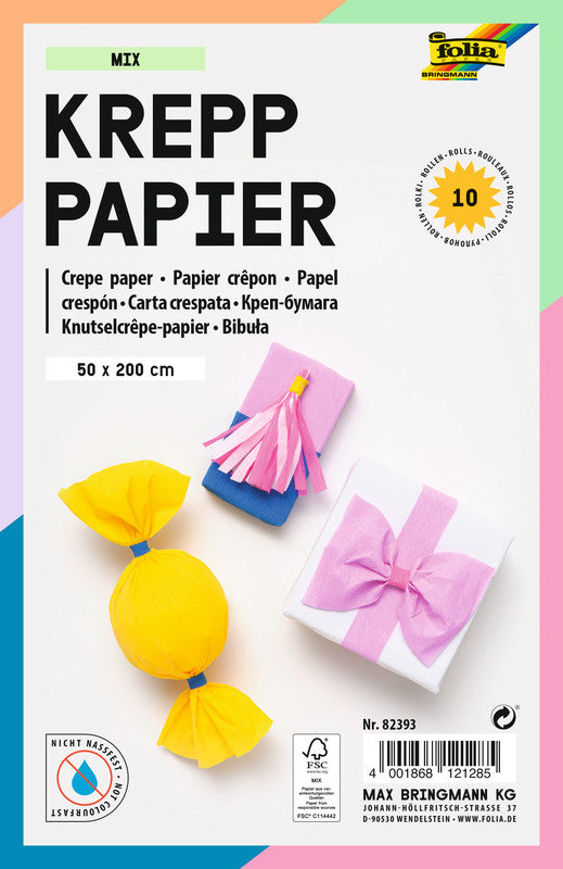 Folia Krepppapier – 10 Blätter – sortiert – 500 × 2000 mm