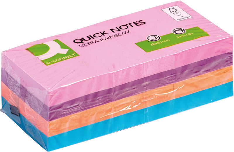 Q-Connect Haftnotizen – 51×38 mm – sortiert, 12×100 Blatt