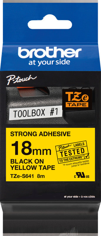 Brother Schriftband – 18 mm × 8 m, gelb, schwarz, laminiert