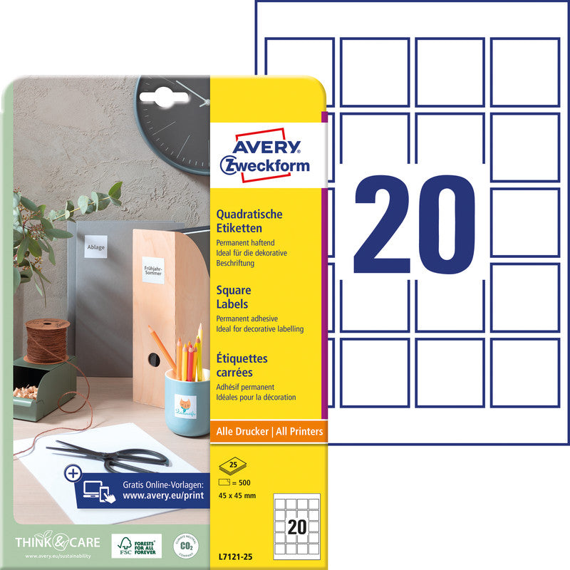 Avery L7121-25 Schuletiketten – permanent haftend