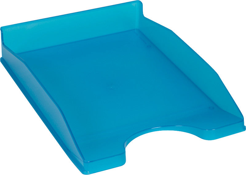 Q-CONNECT Briefkorb – mit Griffausschnitt, mit Beschriftungsfeld, glänzend, blau, B 255 × H 60 × T 345 mm