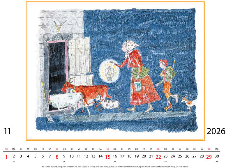 Cosa Kunstkalender Alois Carigiet 2027 – 47 × 36 cm – d – mit Kartonrückwand, mit Aufhänger