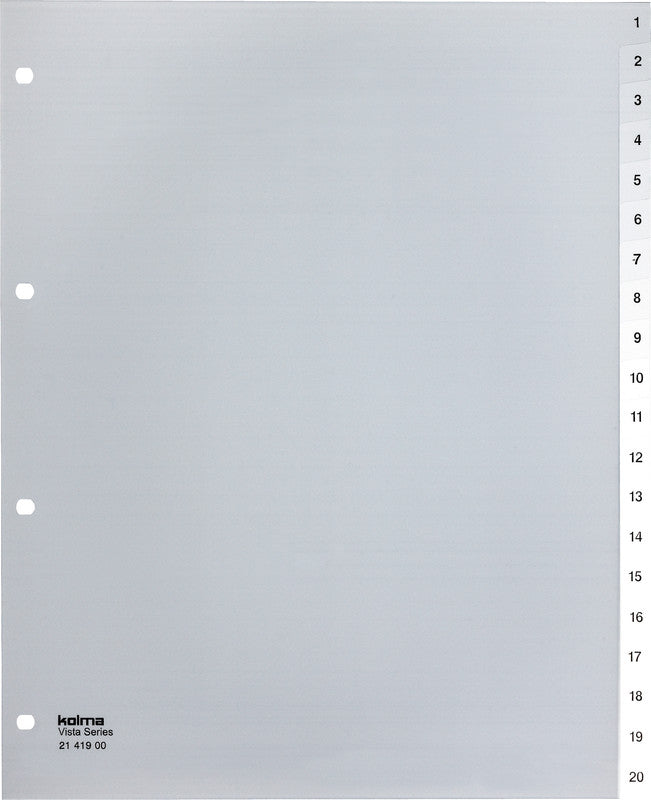 Kolma Vista XL Register – 20-teilig, PP, transparent, vorgedruckt, für Zeigebuchtaschen