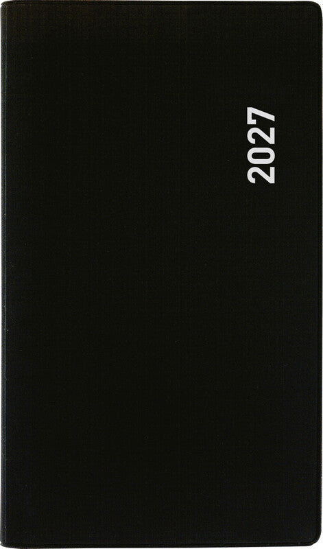Biella Agenda – 1 Woche/2 Seiten, Spiralbindung, 15,3 × 8,5 cm, 2027, mehrsprachig, schwarz, FSC