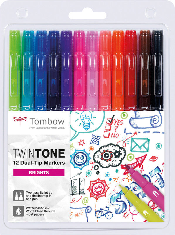 Tombow Filzstifte TwinTone, Strichbreite 0,3–0,8 mm, 12 Farben