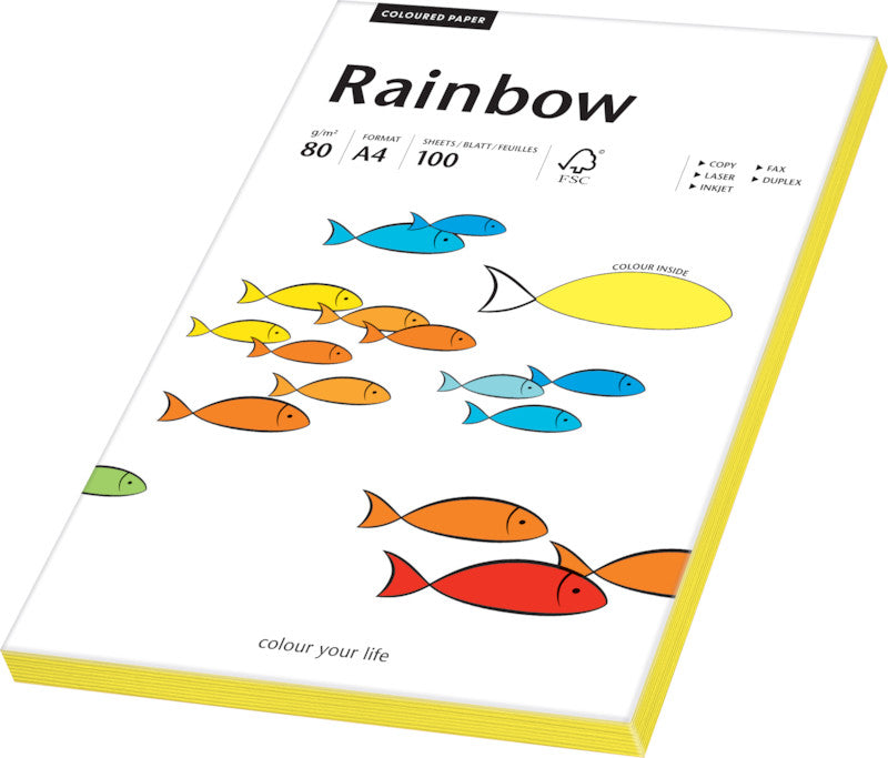 Rainbow Kopierpapier – A4, 80 g/m², Neongelb – für Inkjet/Laser/Kopierer – FSC – 100 Blatt