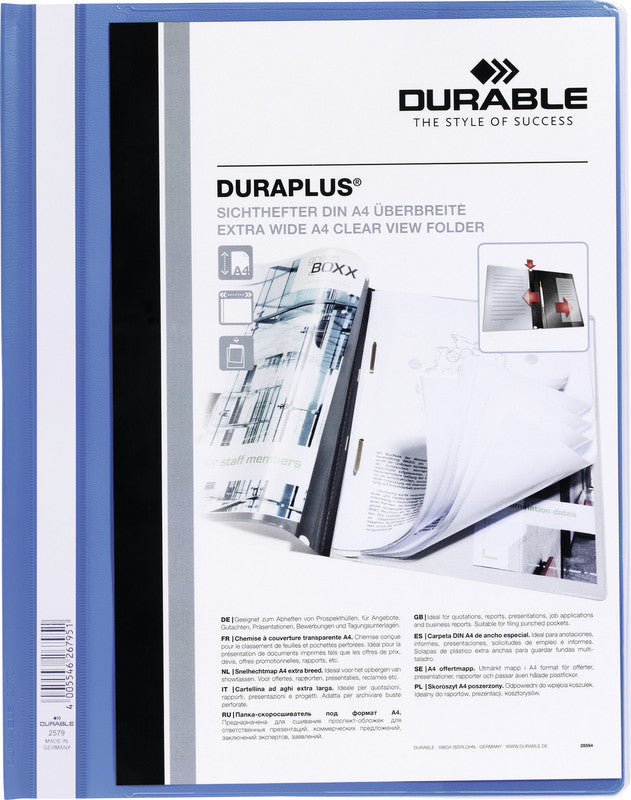 Durable Schnellhefter Duraplus – A4, PP, Blau, Beschriftungsfeld