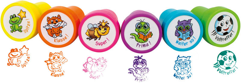 Trendhaus Lehrerstempel-Set Monsterstark und Zauberhaft – 12er-Set, selbstfärbend, Kunststoff, Ø 26 mm