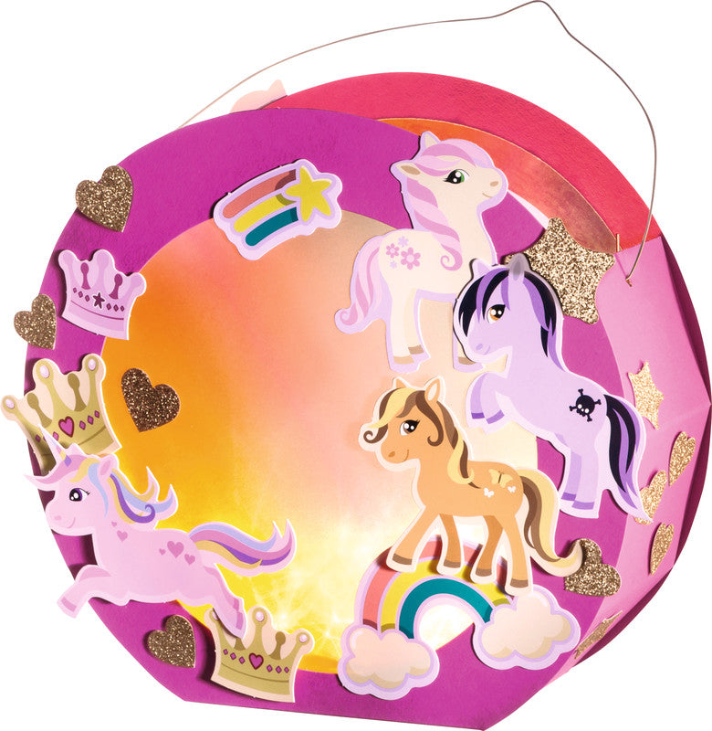 Folia Bastelset Laterne Ponys – 2 Bogen Fotokarton, 2 Bogen Transparentpapier – 2× CR2032