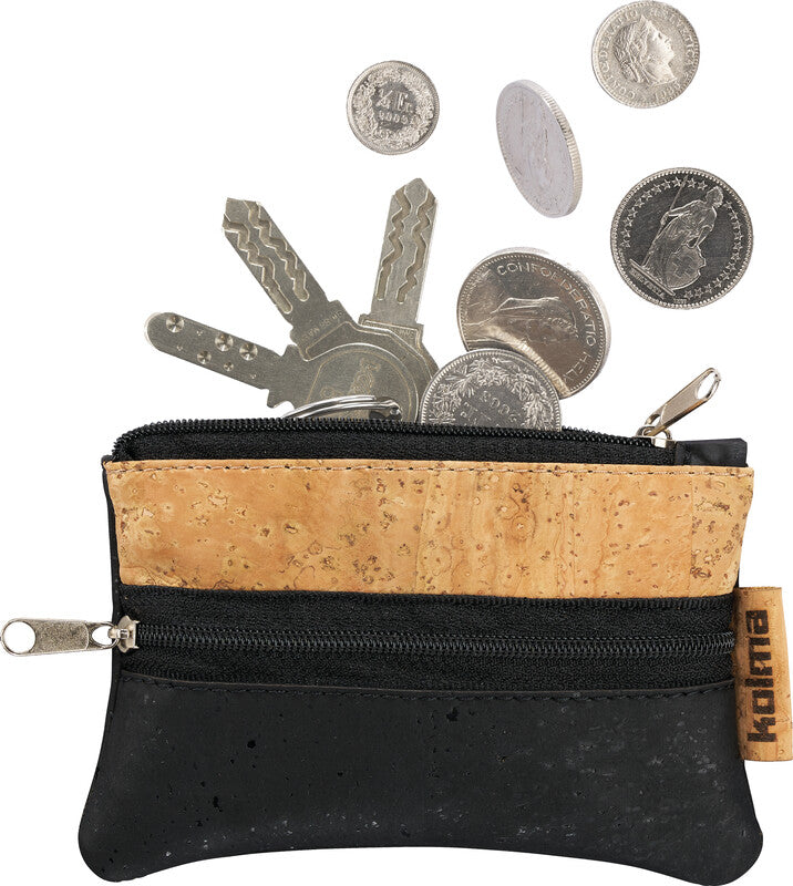 Kolma Reissverschlusstasche – Kork, Schwarz/Braun – mit Mini, 80×130 mm