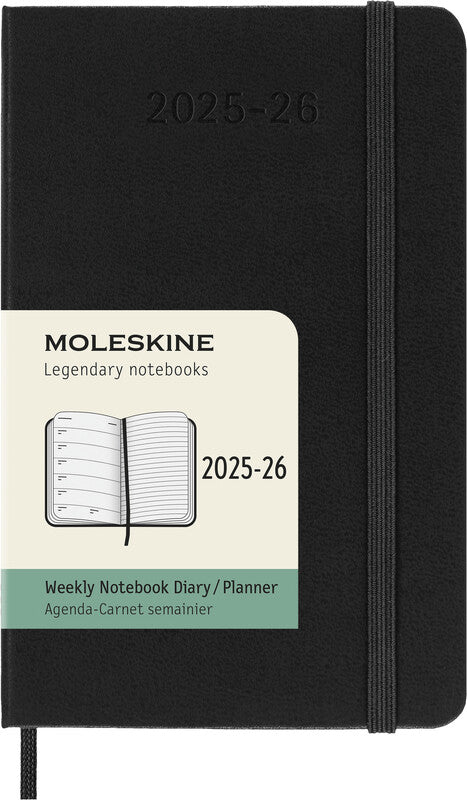 Moleskine Schüleragenda – 1 Woche/1 Seite, gebunden, 9 × 14 cm, 18 Monate Juli–Dezember, Englisch, Schwarz, FSC