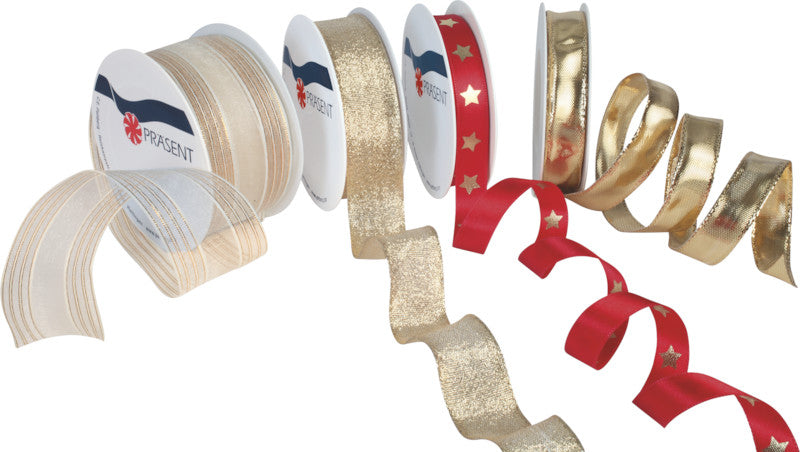 Präsent Seidenband Imola – Weihnachten – 16 Rollen 15 mm × 10 m, 12 Rollen 25 mm × 10 m, 8 Rollen 40 mm × 10 m