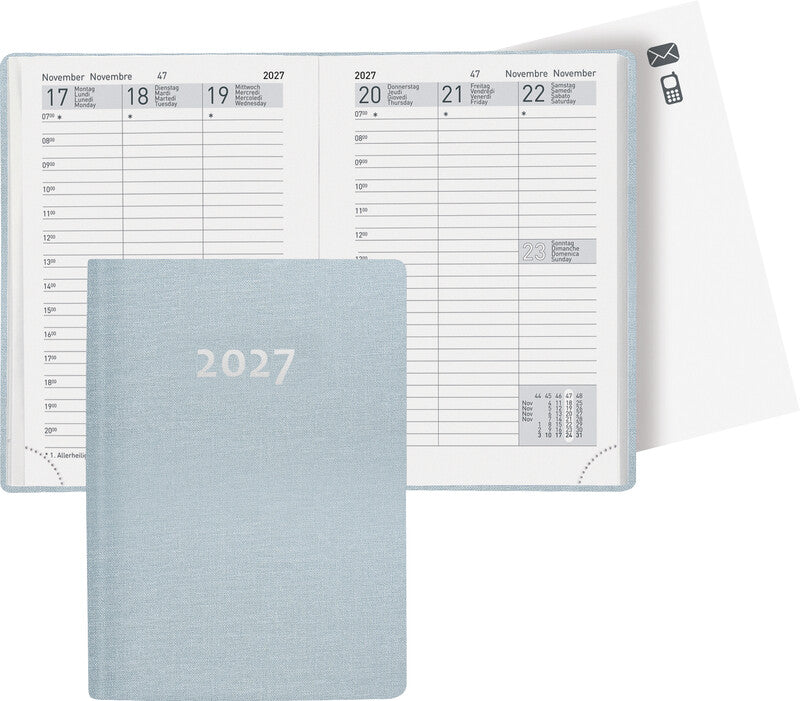 Biella Rex Agenda – 1 Woche/2 Seiten, gebunden, 10,1 × 14,2 cm, 2027, Rot, FSC